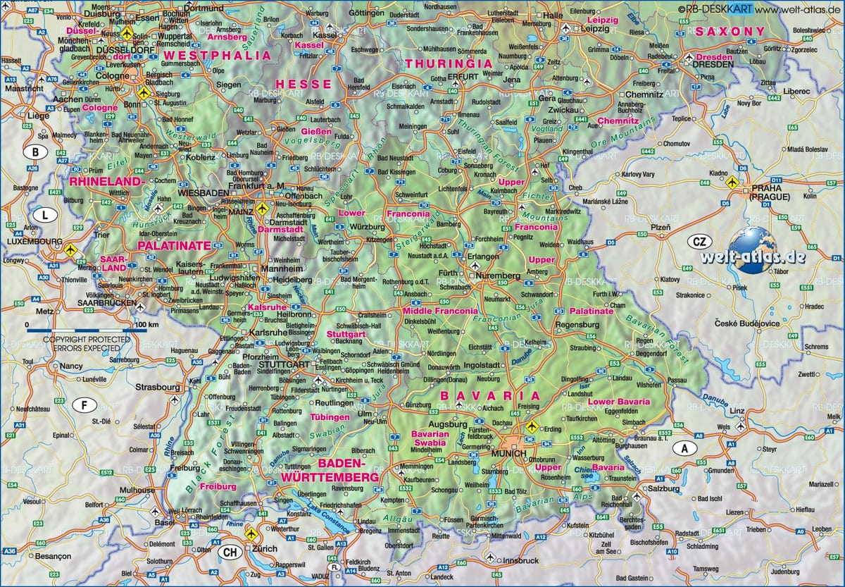mapa południa Niemiec