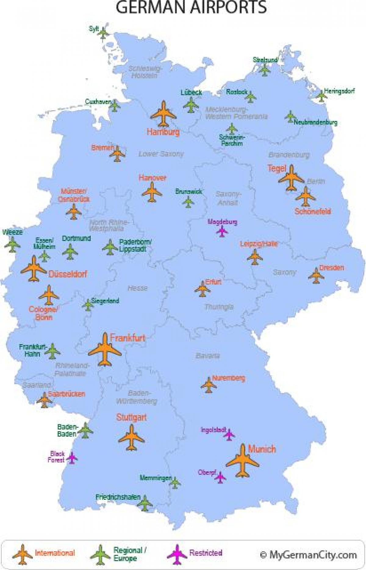 największe porty lotnicze w Niemczech na mapie