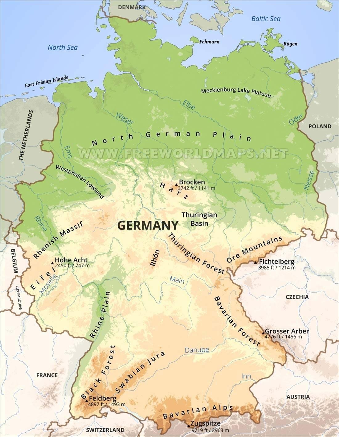 mapa geograficzna Niemiec