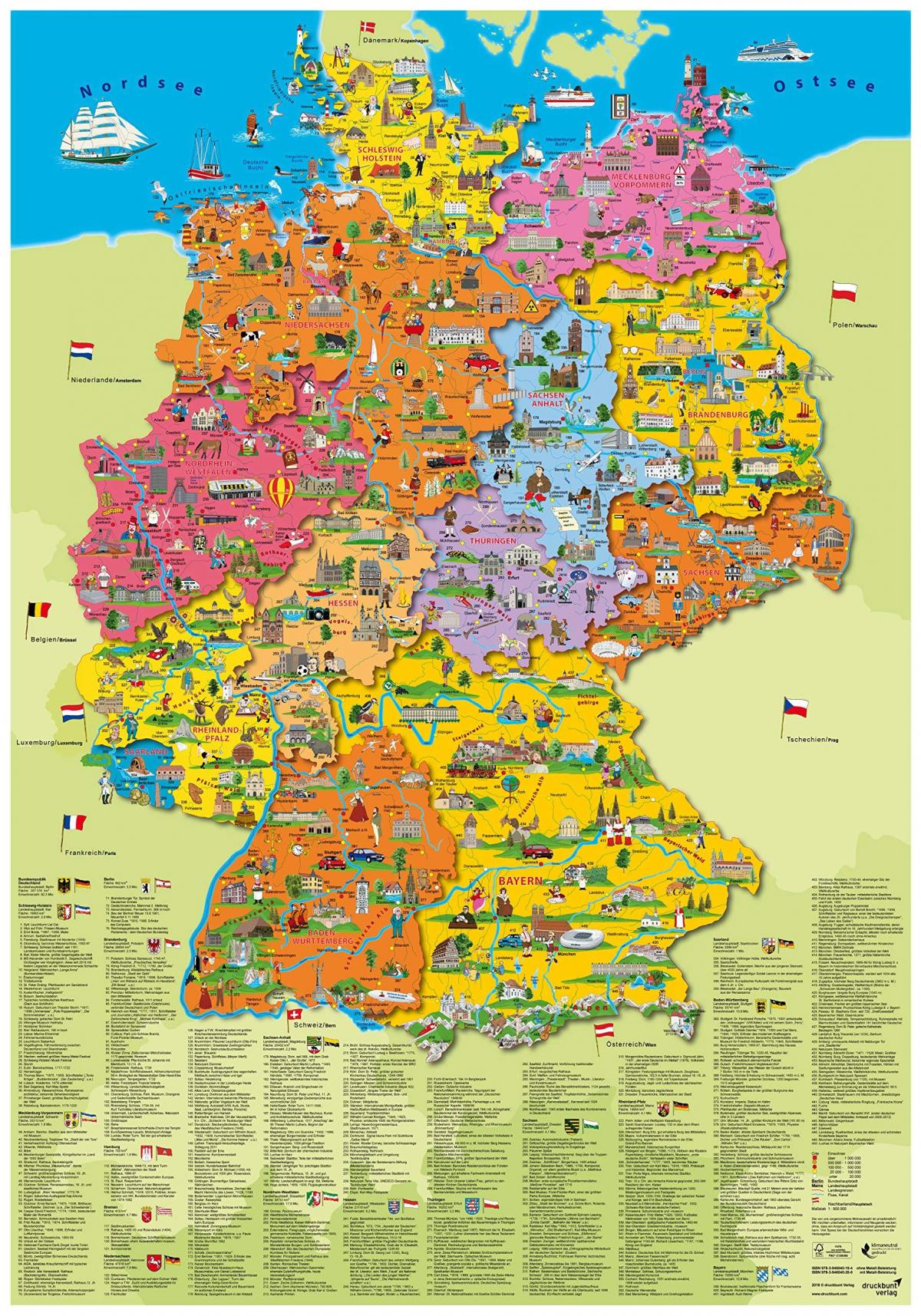 turystyczna mapa Niemiec z miastami