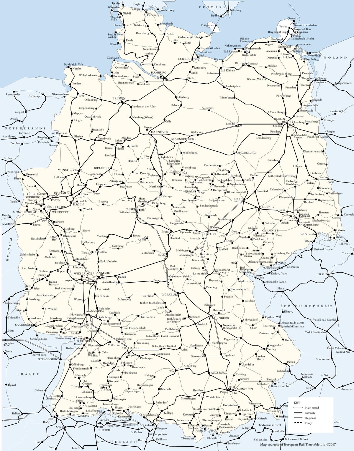 mapa Niemiec pociąg trasy