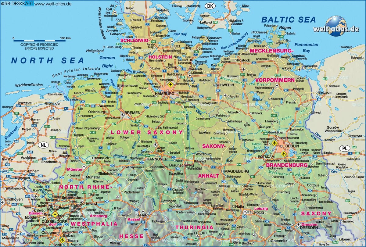 mapa Niemiec na północ