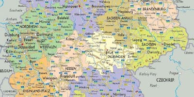 Drogowa mapa Niemiec z miastami i gminami